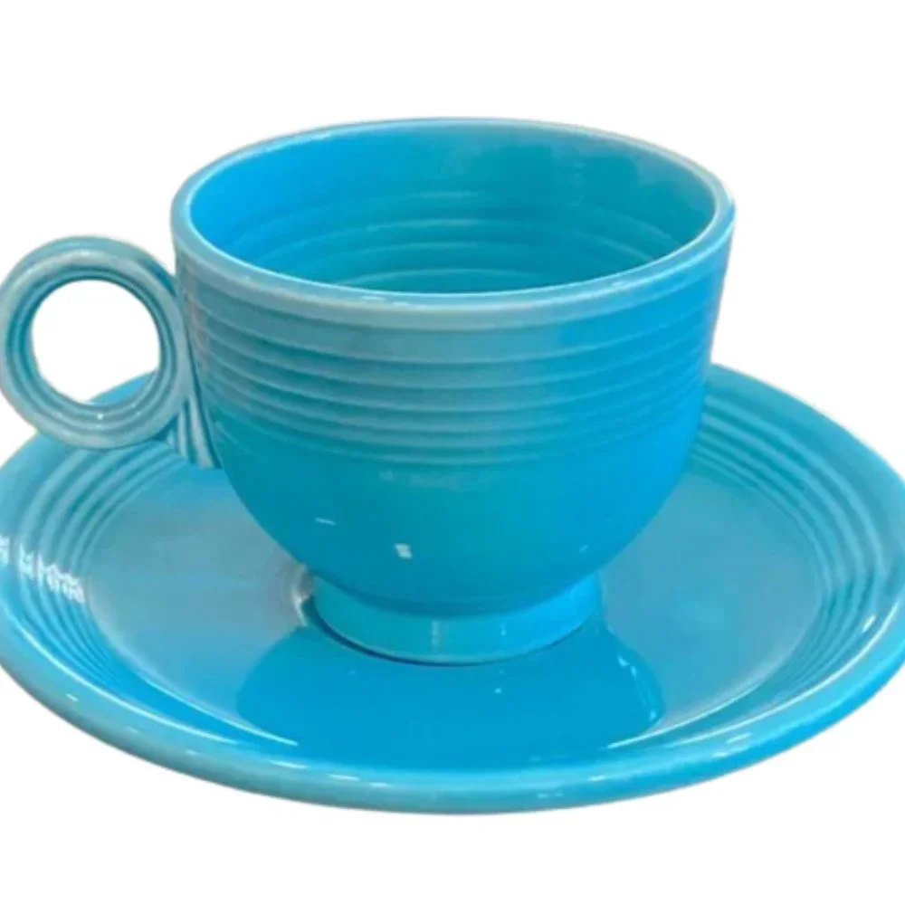 Fiestaware Mid Century Modern Dinnerware Cup & Saucer Set Original Turquoise